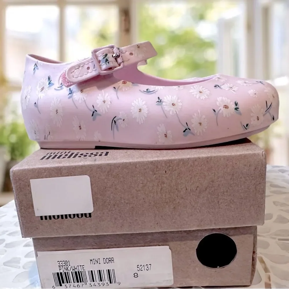 MINI MELISSA DORA Mary Jane Ballerina BABY PINK WHITE SHOES Toddler Size 8 EU 22